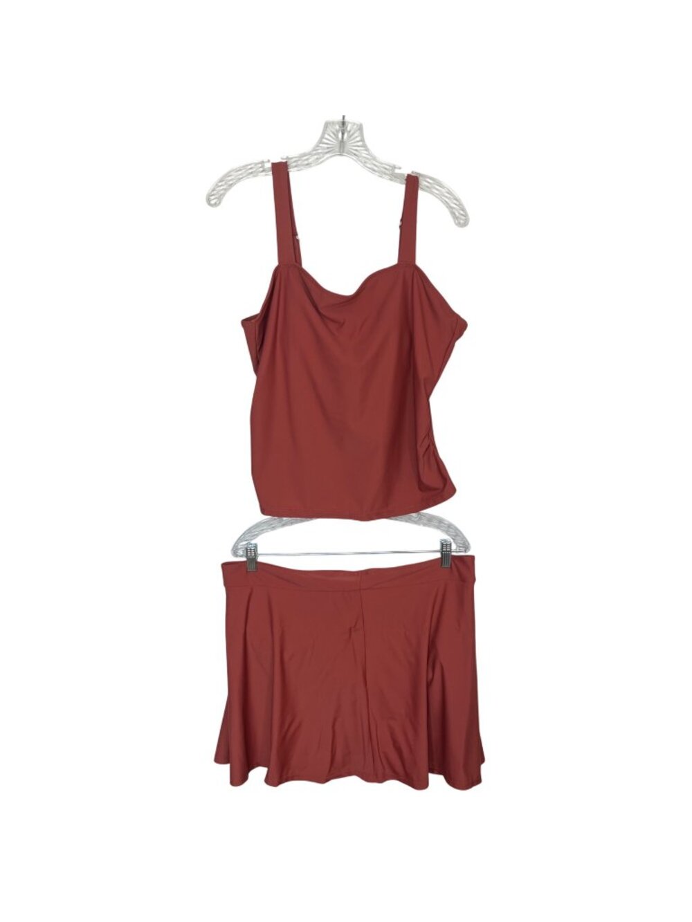 Two Piece Swimsuit Set Padded Top Flared Skirt Womens 3XL Rust Red New WOT